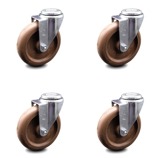 5 Inch High Temp Glass Filled Nylon Wheel Swivel Bolt Hole Caster Set SCC